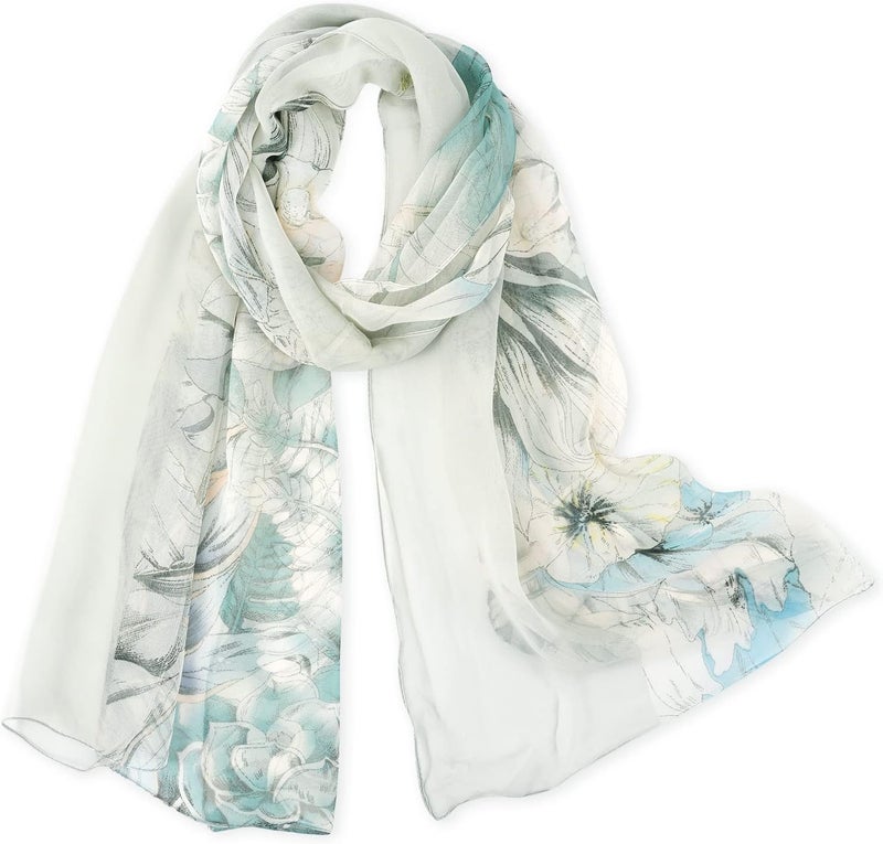 E-Clover Women Soft Floral Print Shawl Chiffon Sheer Scarf - Image 1